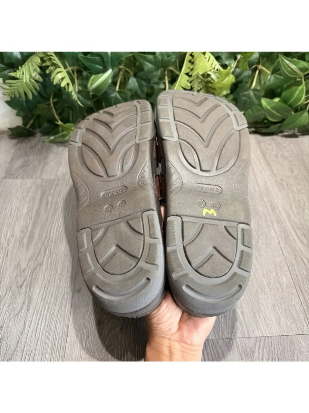 Crocs Yukon Fisherman Sandals Men’s size 12 brown gray rubber
